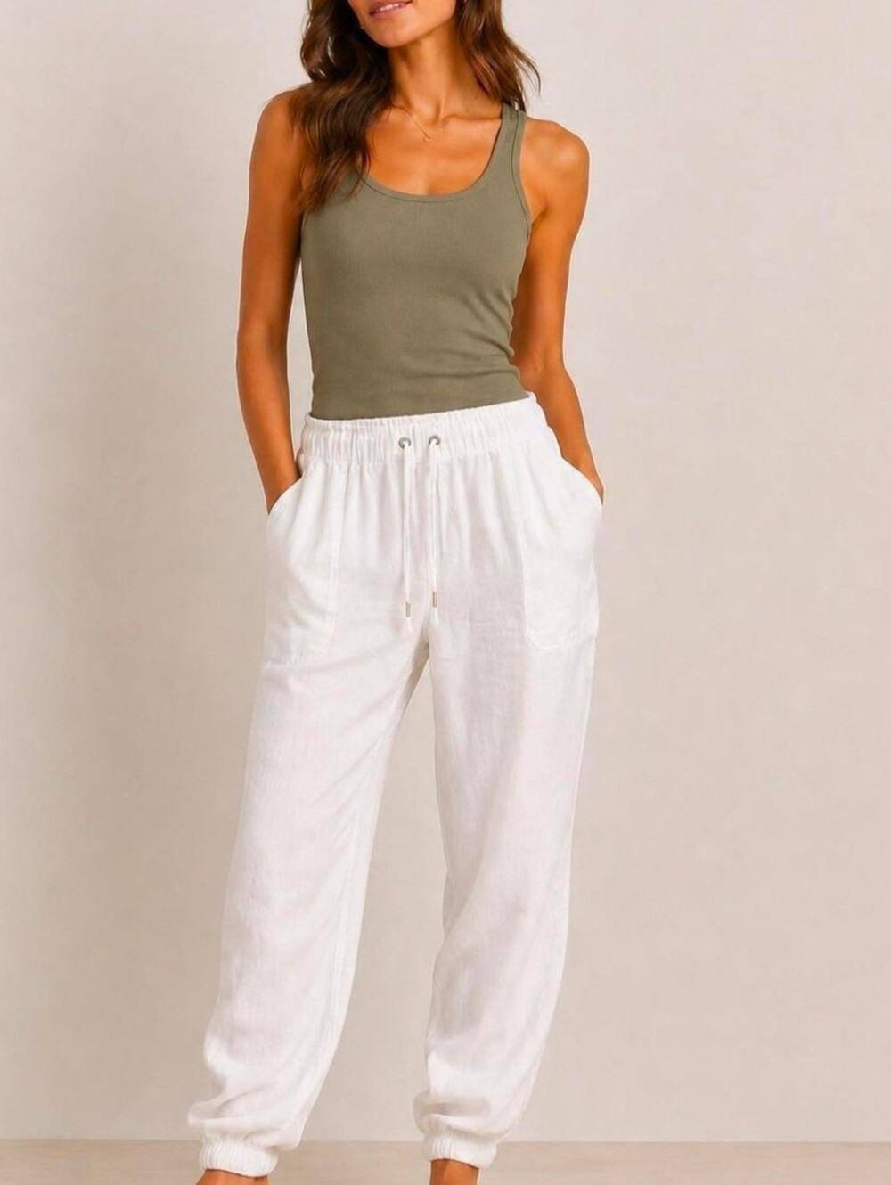 JULES & LEOPOLD Women's White Linen Joggers Size Small